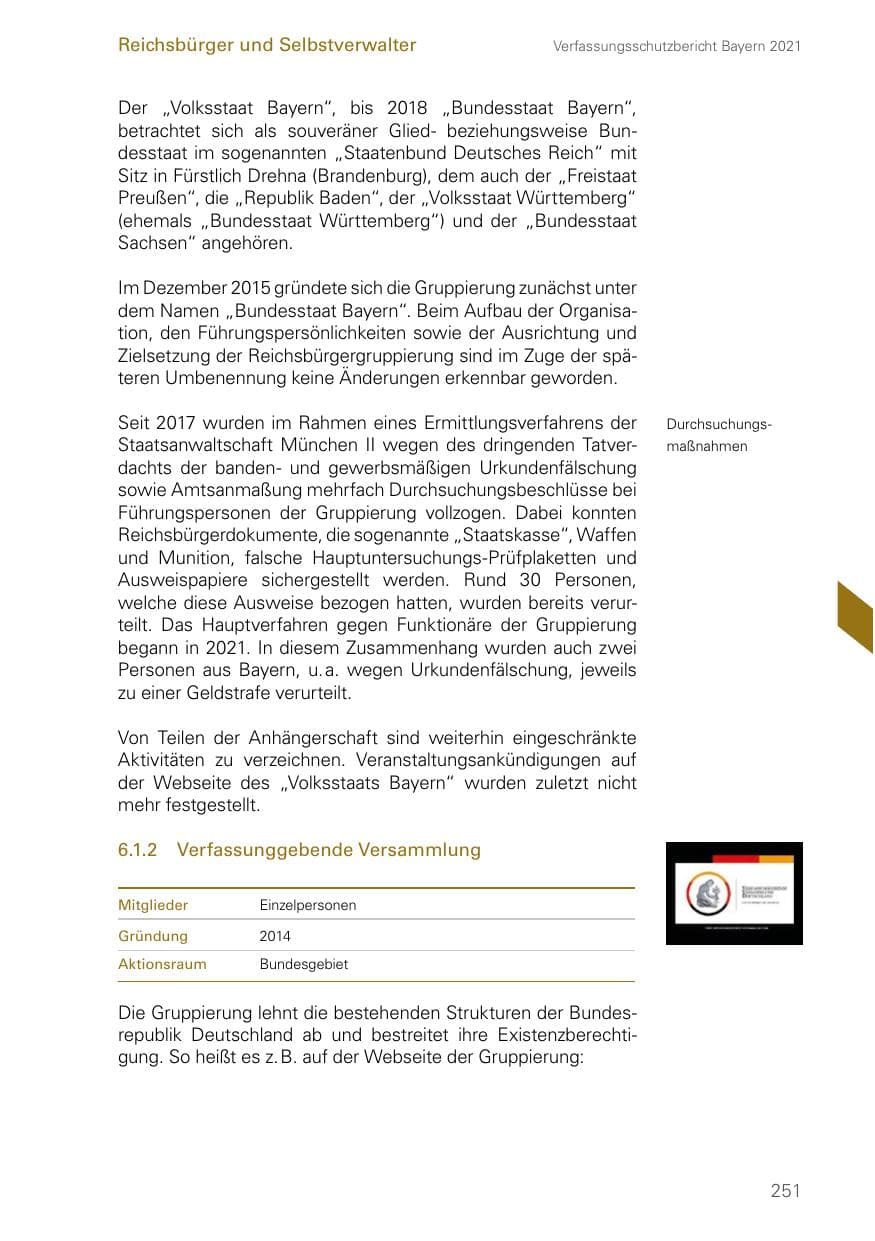 Seite 251 des Verfassungsschutzbericht 2021 Bayern