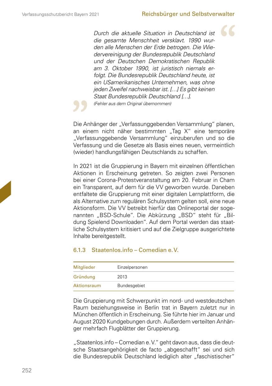 Seite 252 des Verfassungsschutzbericht 2021 Bayern