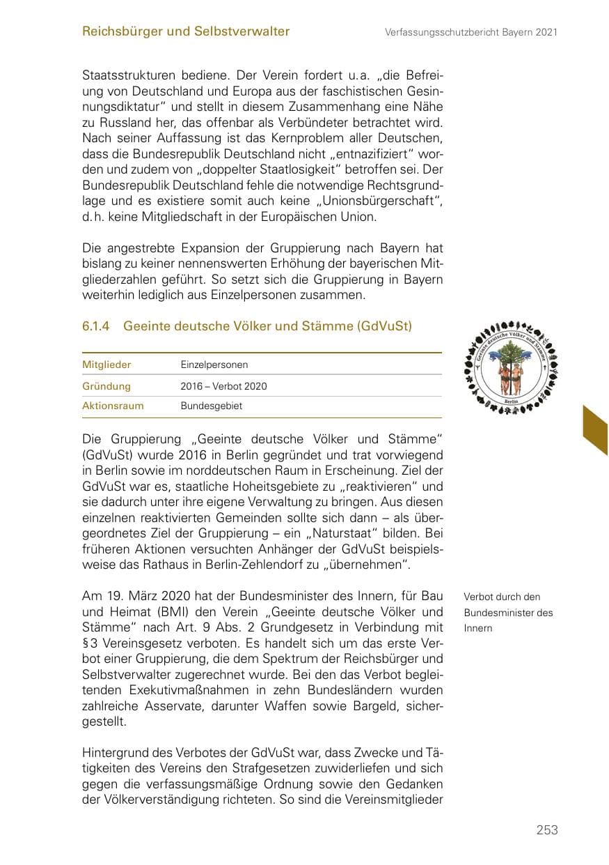 Seite 253 des Verfassungsschutzbericht 2021 Bayern