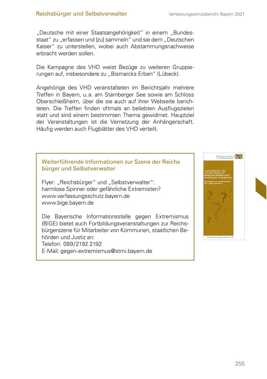 Seite 255 des Verfassungsschutzbericht 2021 Bayern