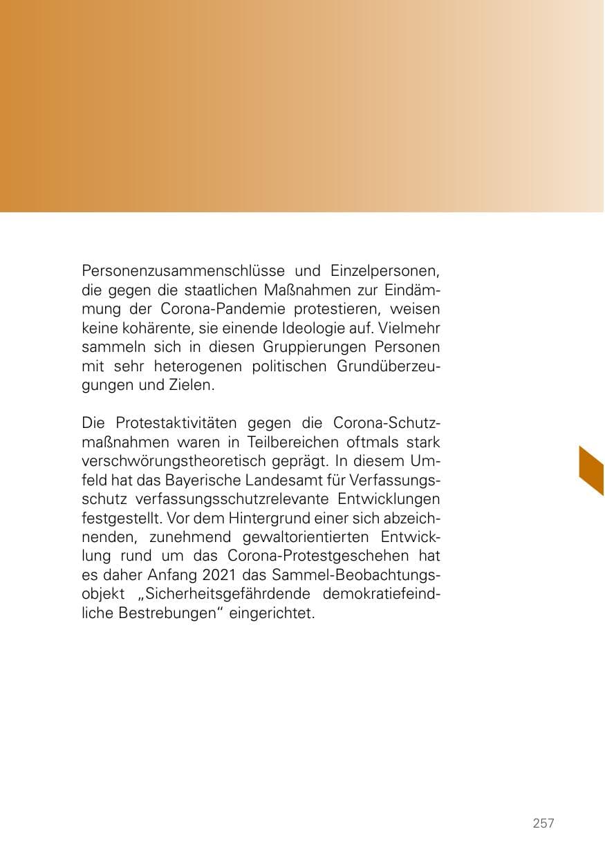 Seite 257 des Verfassungsschutzbericht 2021 Bayern