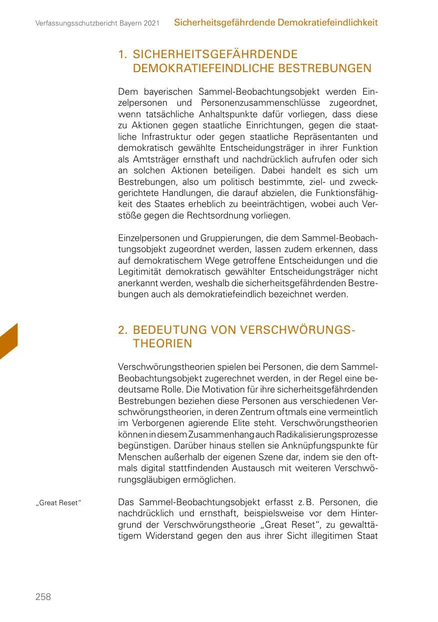 Seite 258 des Verfassungsschutzbericht 2021 Bayern