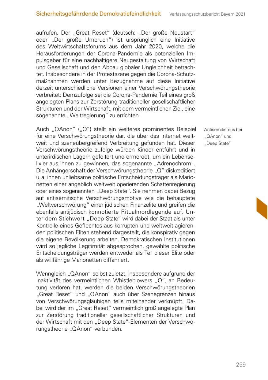 Seite 259 des Verfassungsschutzbericht 2021 Bayern