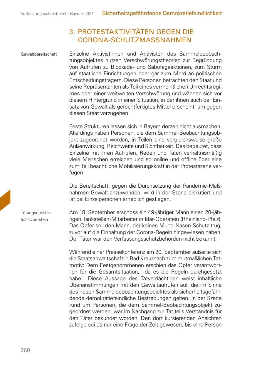 Seite 260 des Verfassungsschutzbericht 2021 Bayern