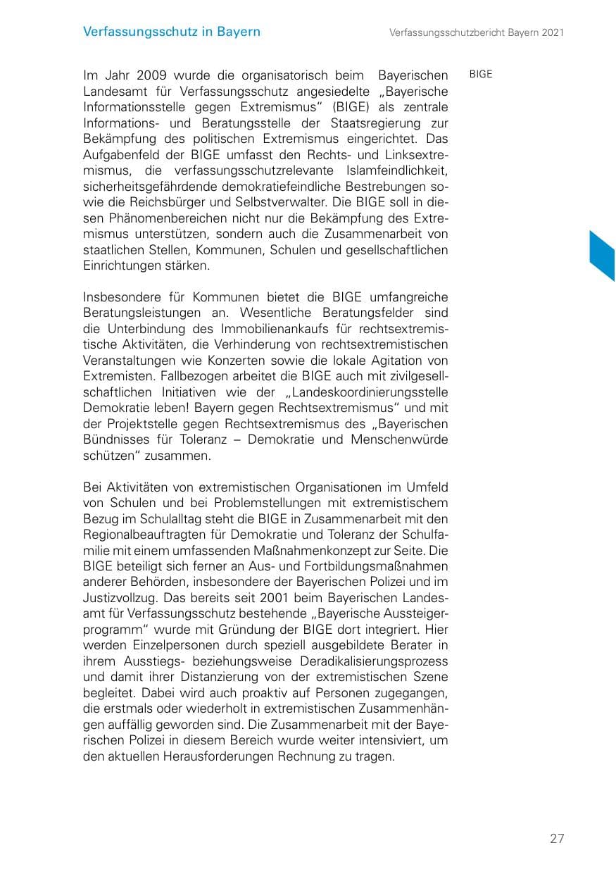 Seite 27 des Verfassungsschutzbericht 2021 Bayern