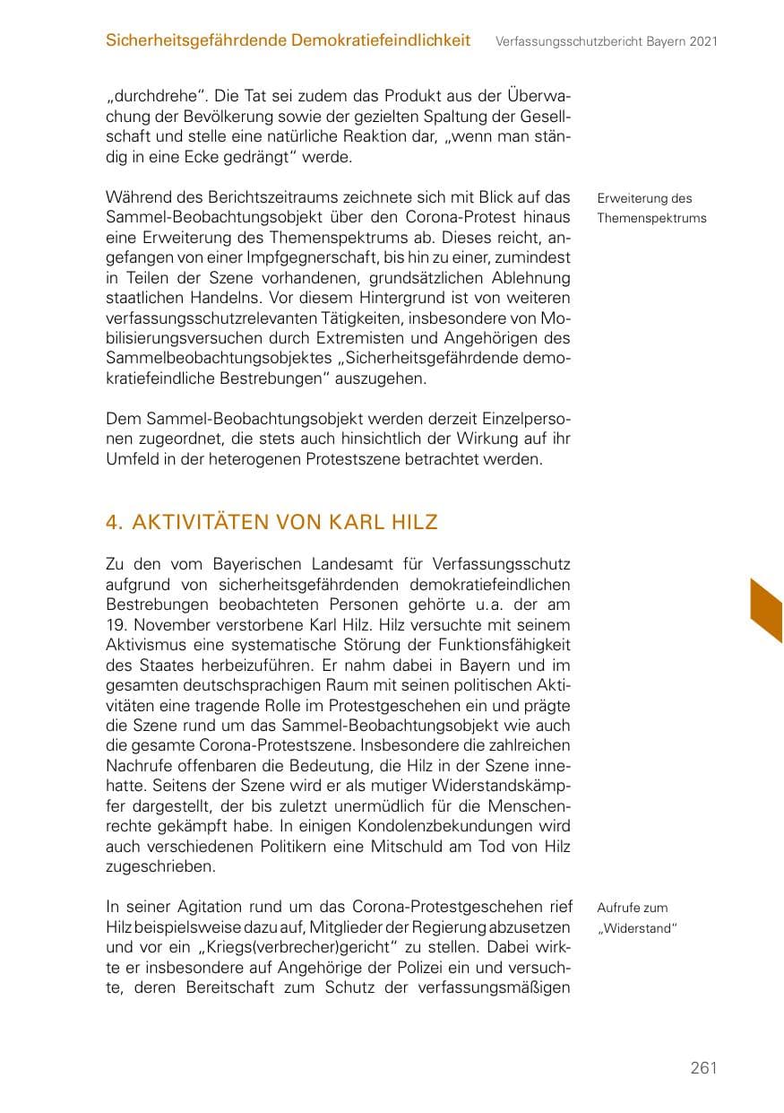 Seite 261 des Verfassungsschutzbericht 2021 Bayern