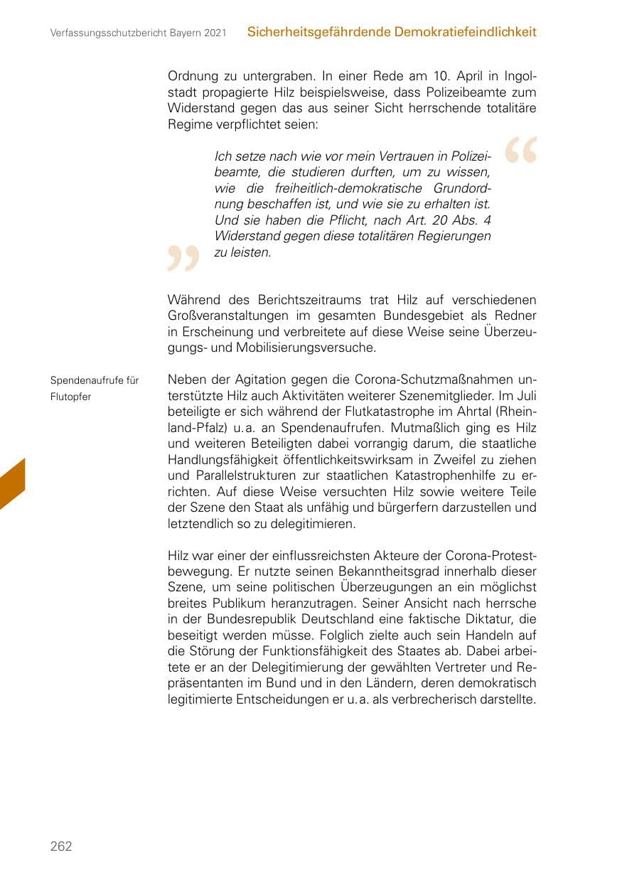 Seite 262 des Verfassungsschutzbericht 2021 Bayern