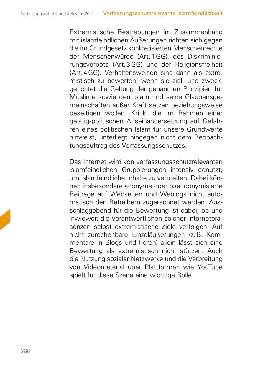 Seite 266 des Verfassungsschutzbericht 2021 Bayern