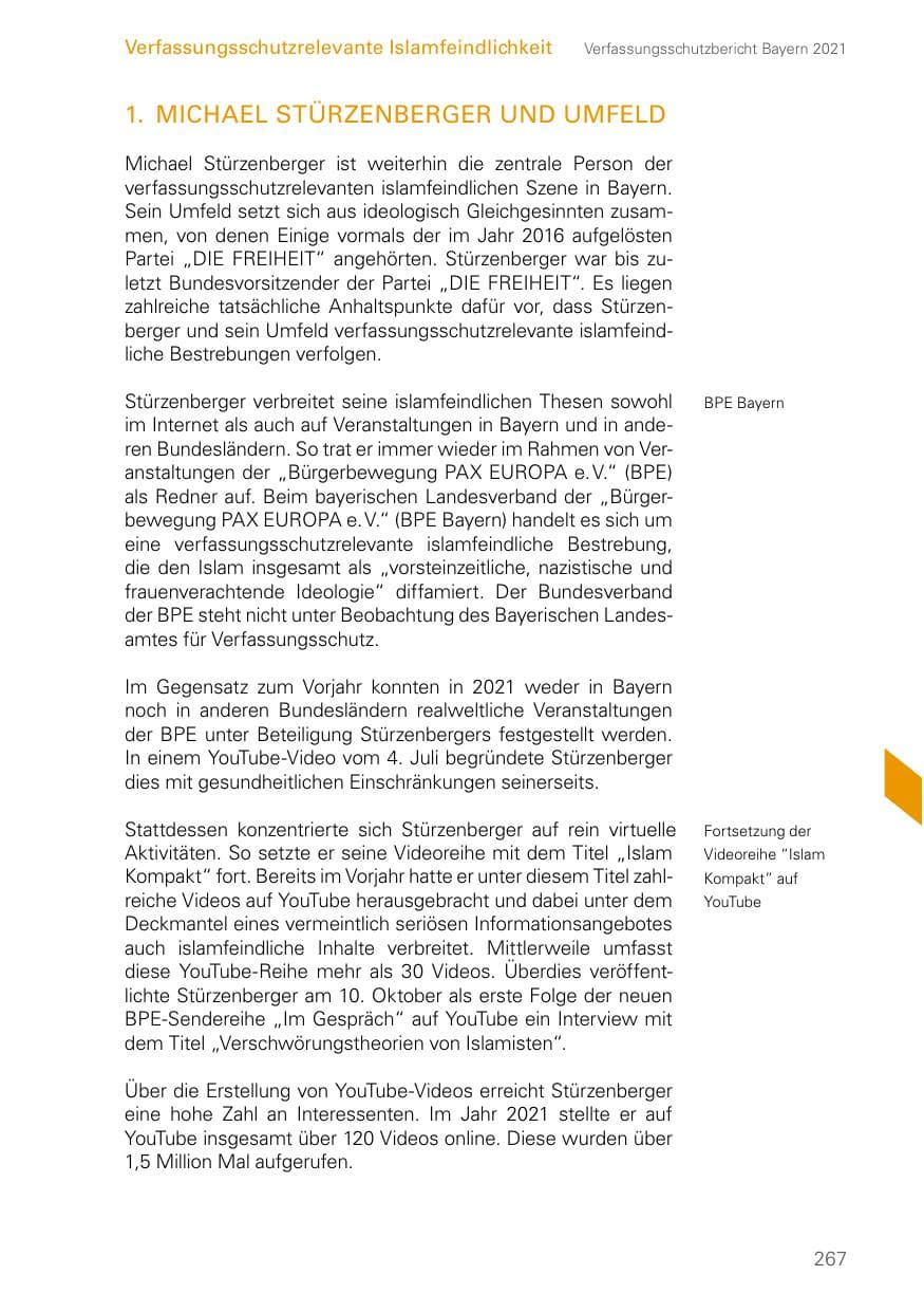 Seite 267 des Verfassungsschutzbericht 2021 Bayern