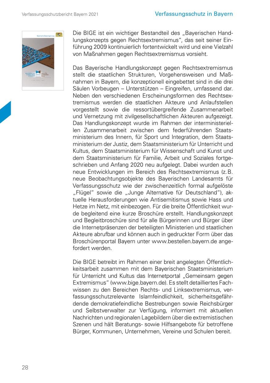 Seite 28 des Verfassungsschutzbericht 2021 Bayern