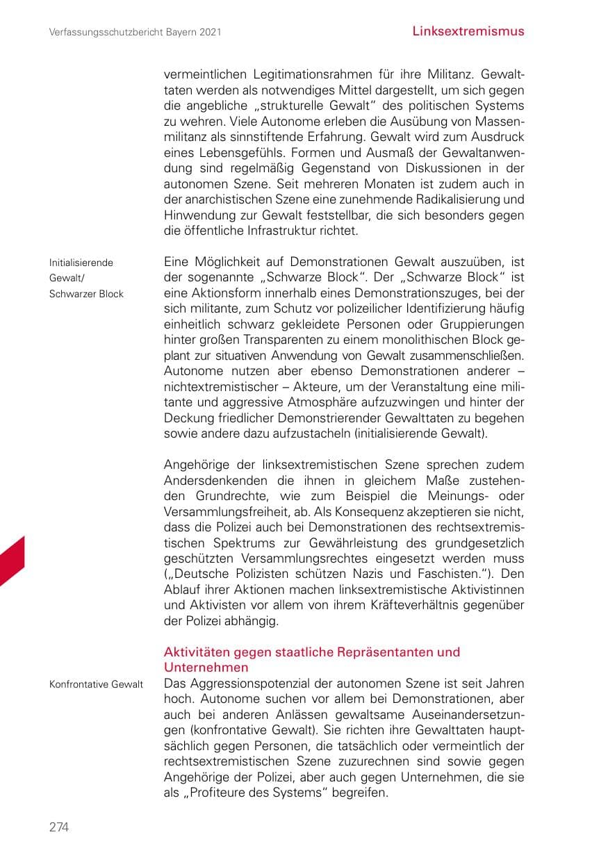 Seite 274 des Verfassungsschutzbericht 2021 Bayern