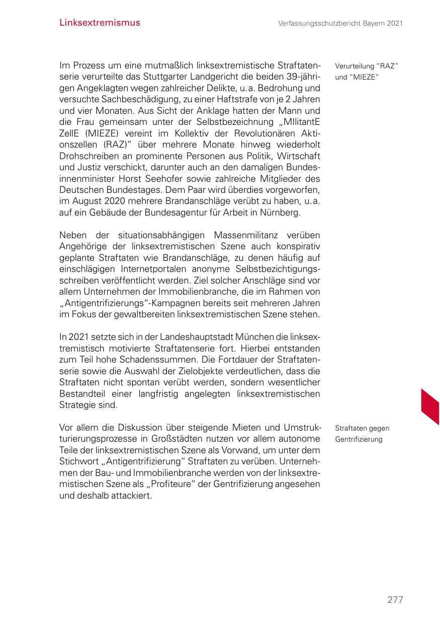 Seite 277 des Verfassungsschutzbericht 2021 Bayern