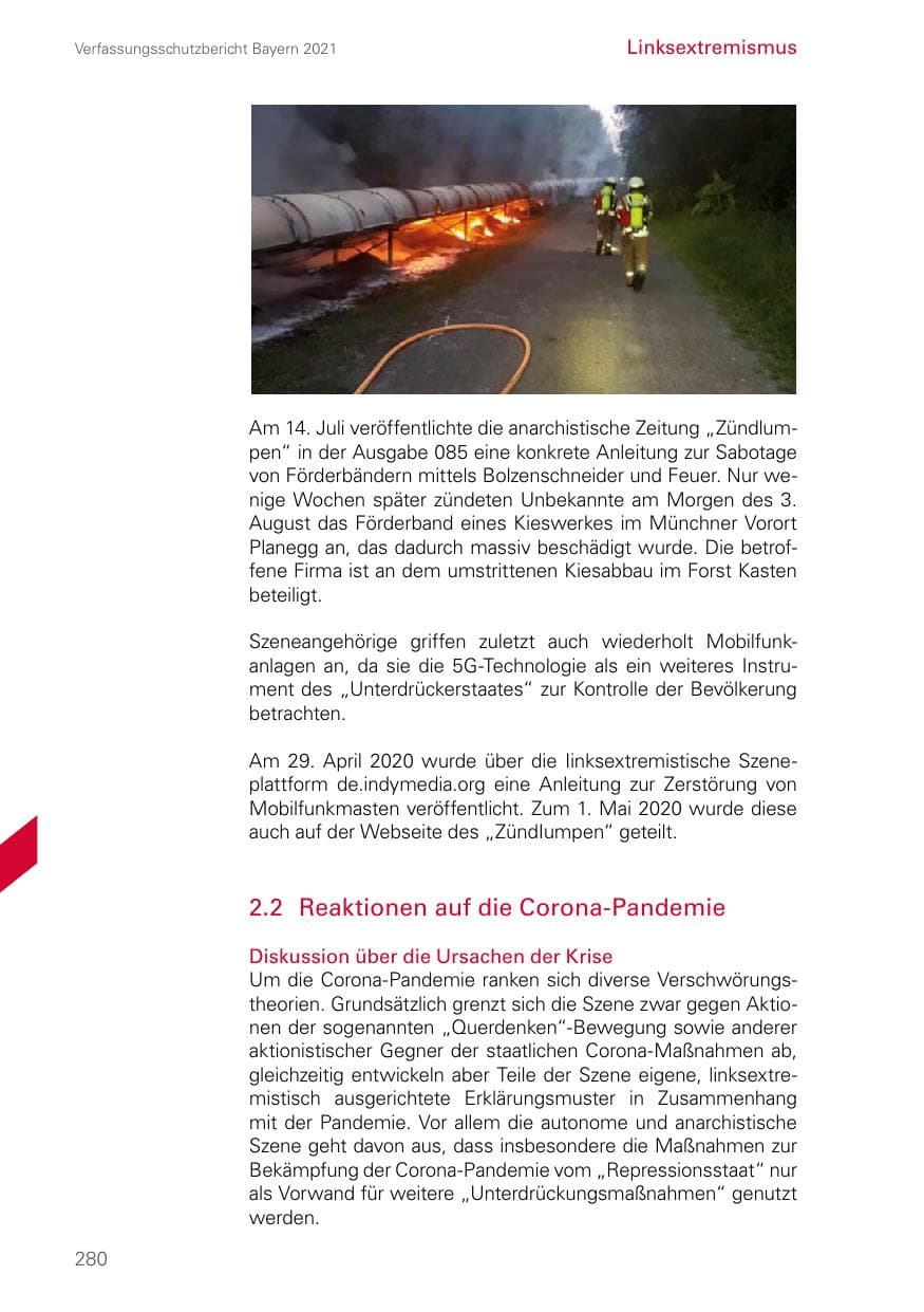 Seite 280 des Verfassungsschutzbericht 2021 Bayern