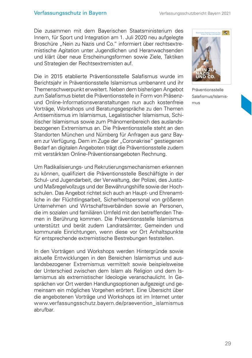 Seite 29 des Verfassungsschutzbericht 2021 Bayern