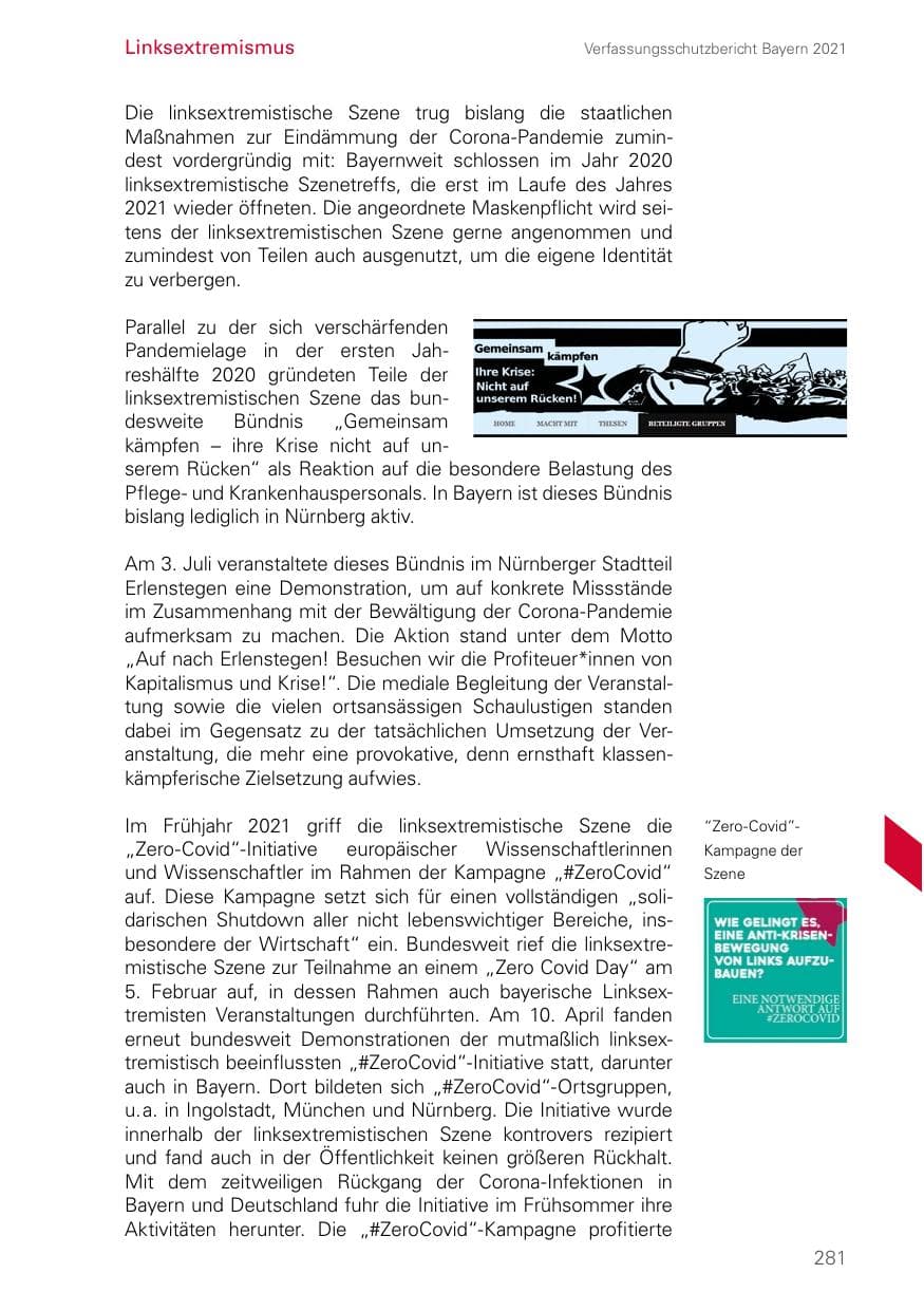 Seite 281 des Verfassungsschutzbericht 2021 Bayern