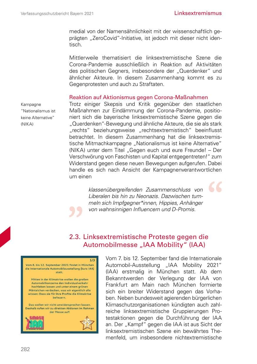 Seite 282 des Verfassungsschutzbericht 2021 Bayern