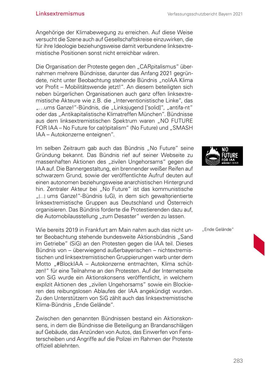 Seite 283 des Verfassungsschutzbericht 2021 Bayern