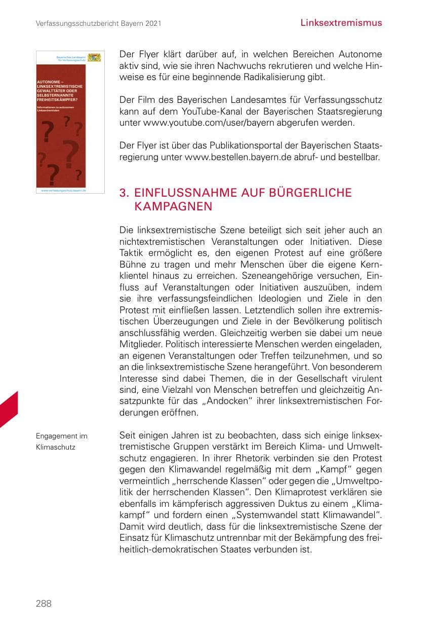 Seite 288 des Verfassungsschutzbericht 2021 Bayern