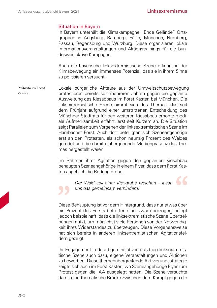 Seite 290 des Verfassungsschutzbericht 2021 Bayern