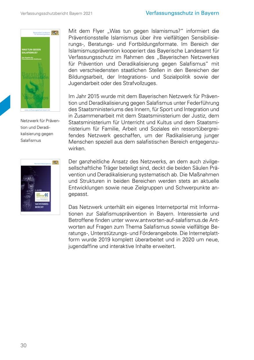 Seite 30 des Verfassungsschutzbericht 2021 Bayern