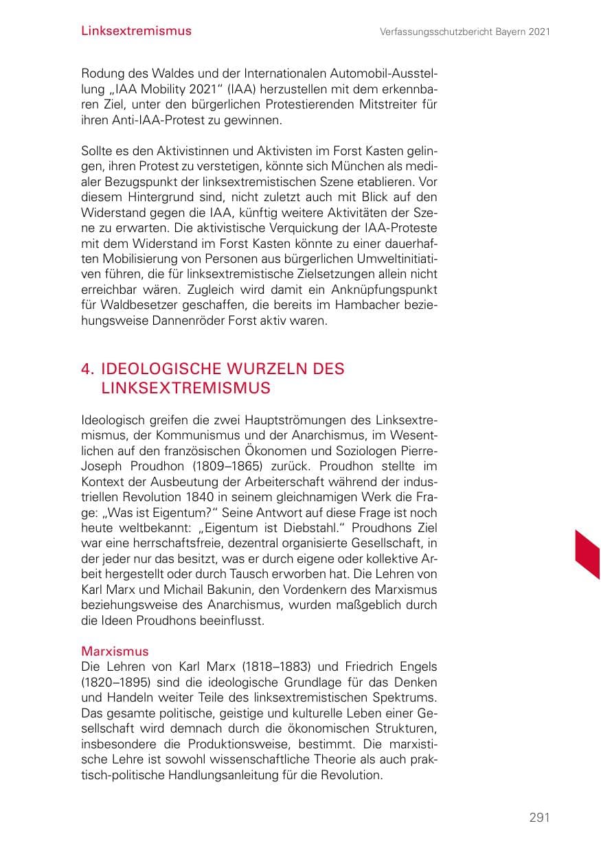 Seite 291 des Verfassungsschutzbericht 2021 Bayern