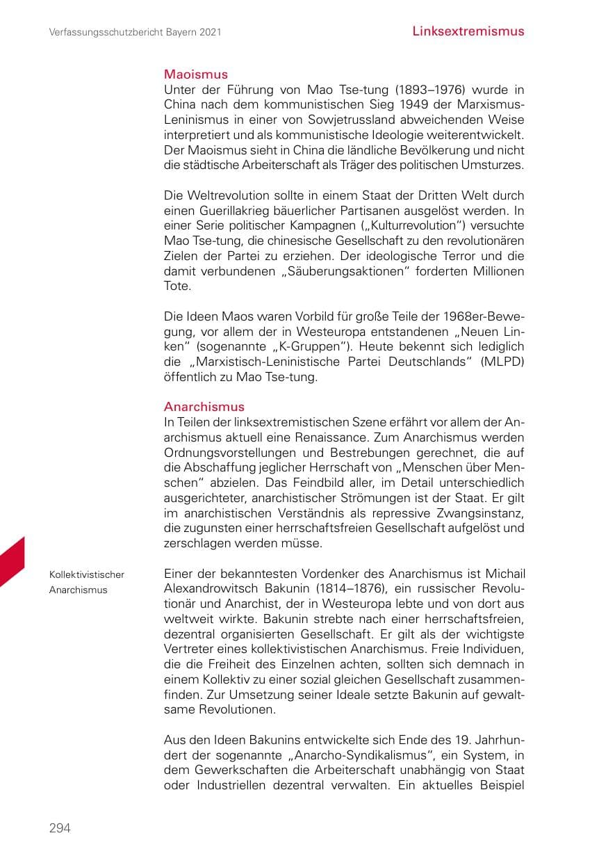 Seite 294 des Verfassungsschutzbericht 2021 Bayern