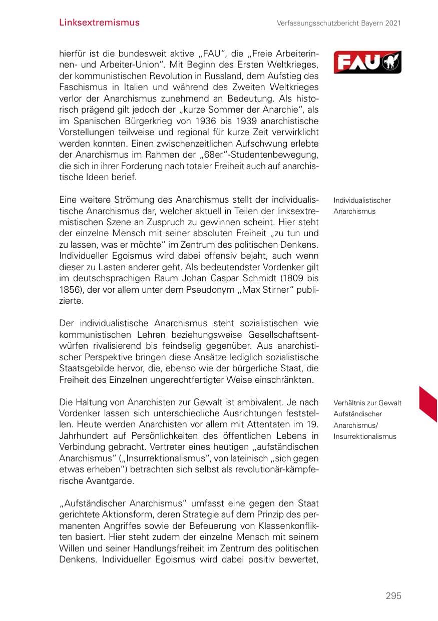 Seite 295 des Verfassungsschutzbericht 2021 Bayern