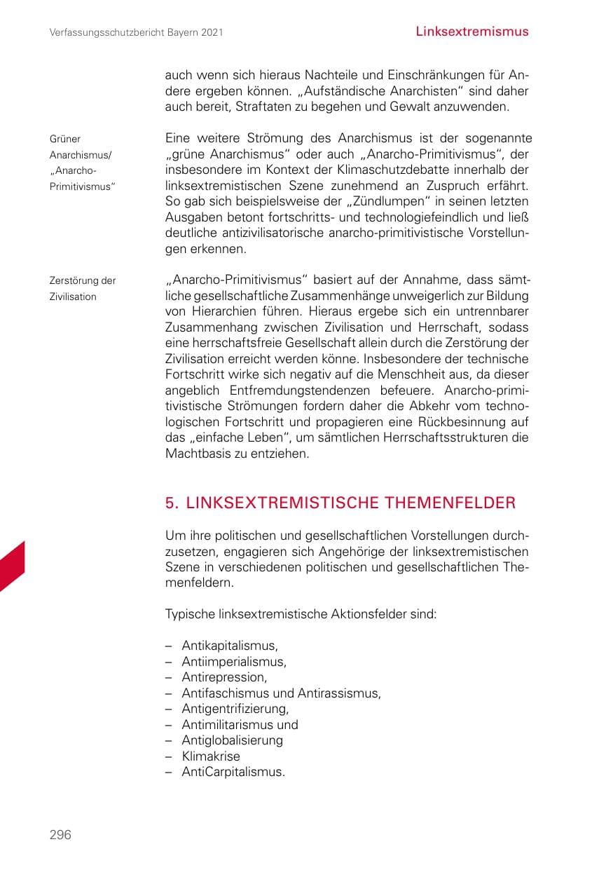 Seite 296 des Verfassungsschutzbericht 2021 Bayern