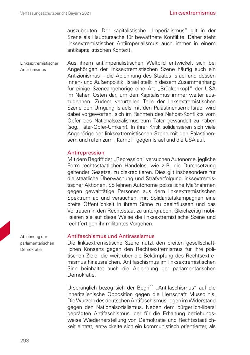 Seite 298 des Verfassungsschutzbericht 2021 Bayern