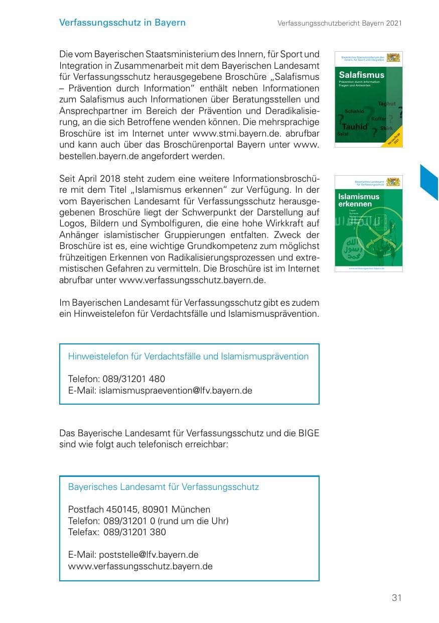 Seite 31 des Verfassungsschutzbericht 2021 Bayern