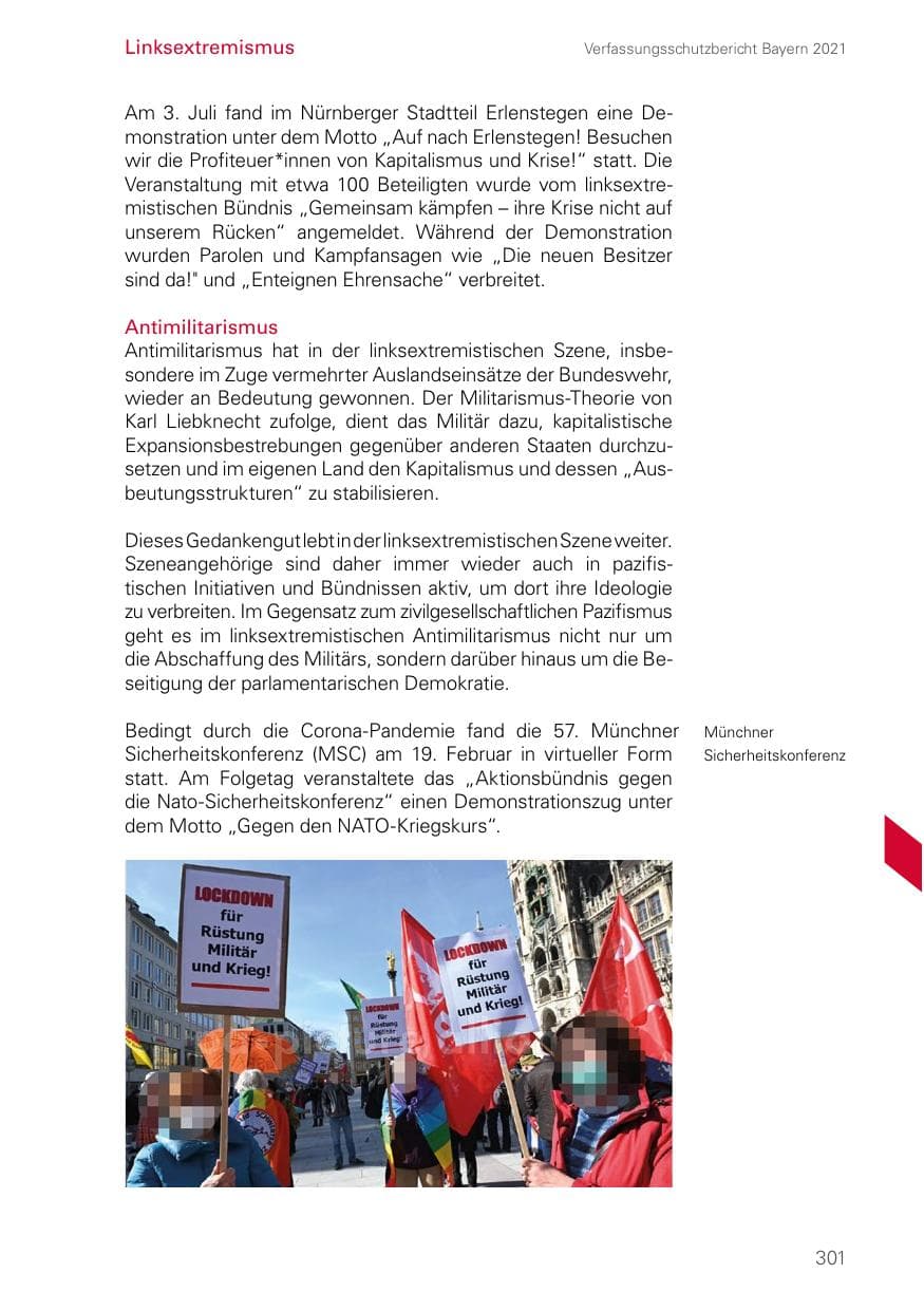 Seite 301 des Verfassungsschutzbericht 2021 Bayern