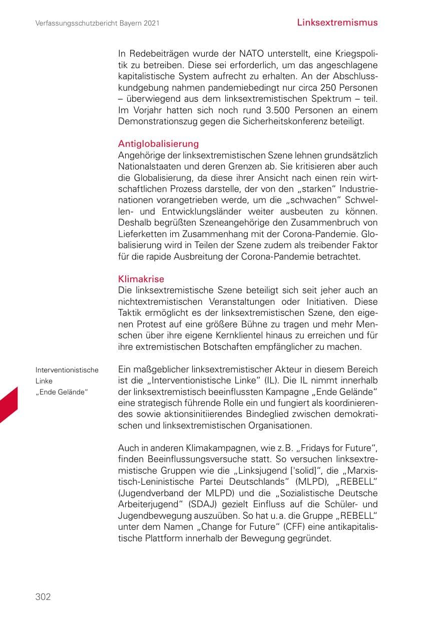 Seite 302 des Verfassungsschutzbericht 2021 Bayern
