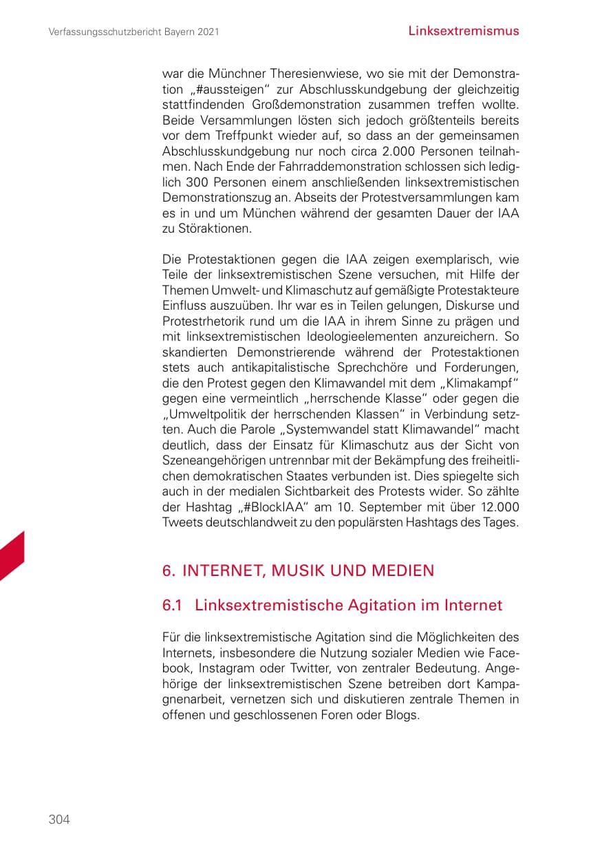 Seite 304 des Verfassungsschutzbericht 2021 Bayern