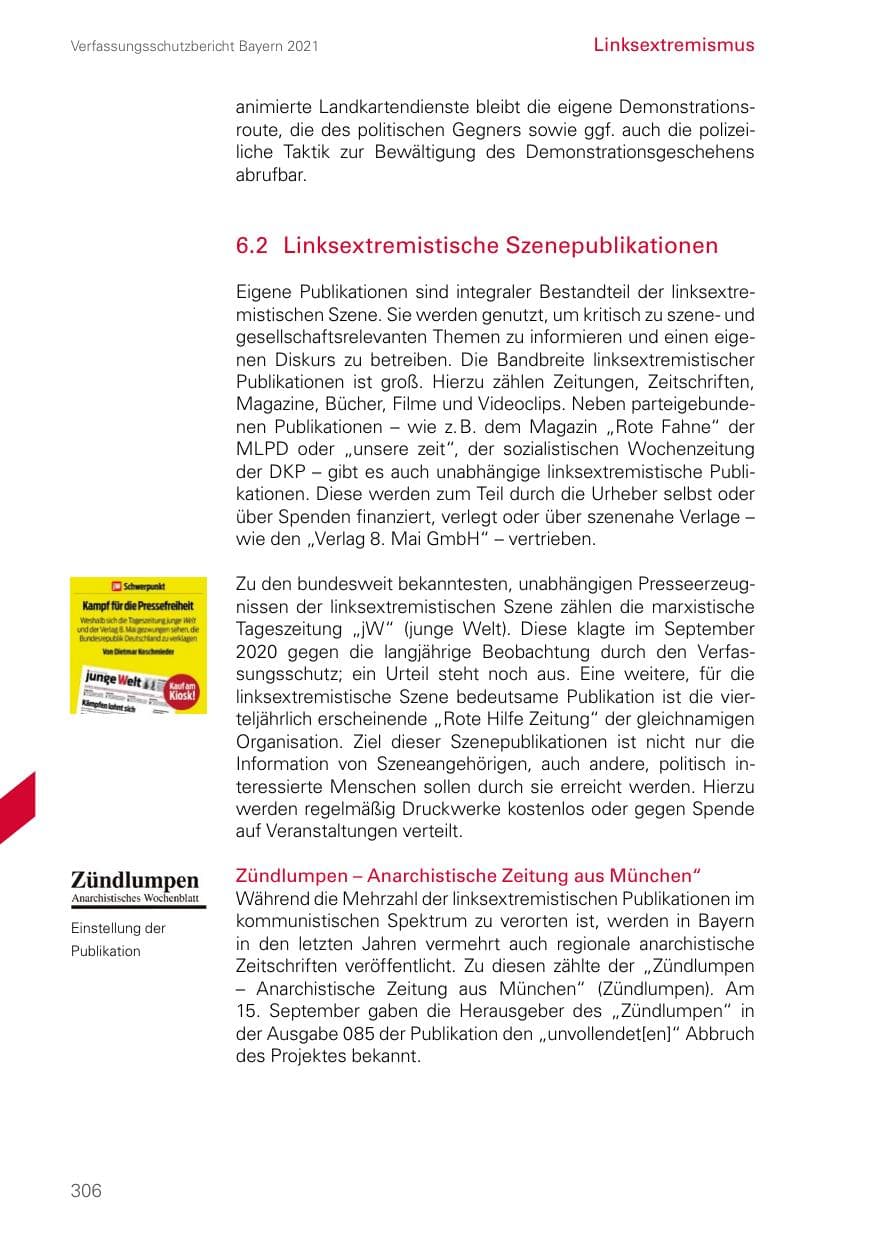 Seite 306 des Verfassungsschutzbericht 2021 Bayern