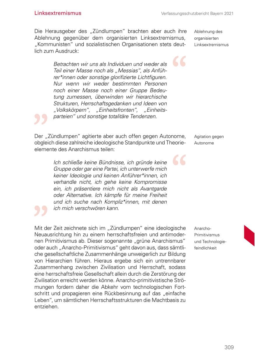 Seite 309 des Verfassungsschutzbericht 2021 Bayern
