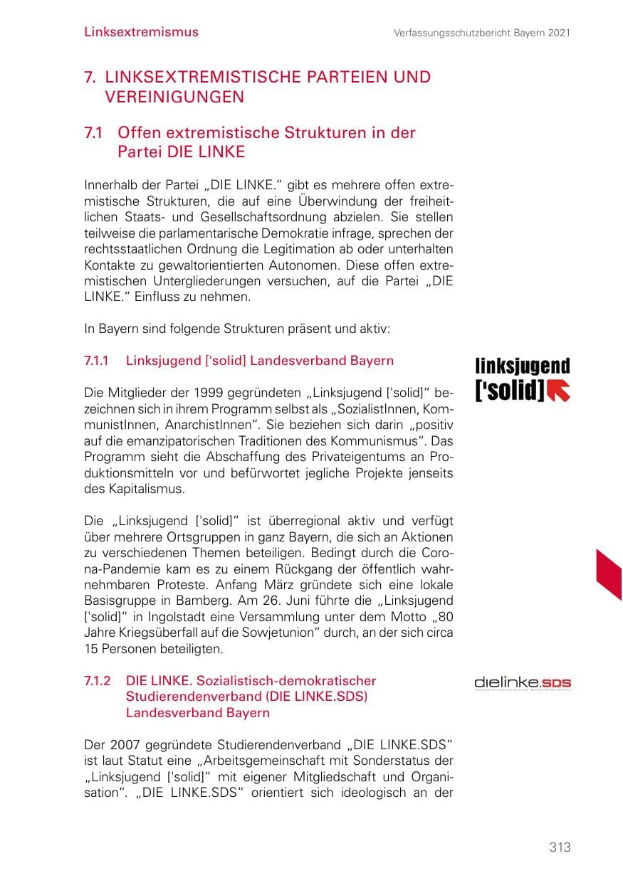 Seite 313 des Verfassungsschutzbericht 2021 Bayern