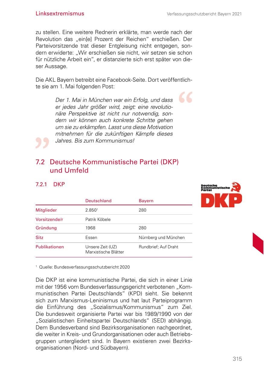 Seite 315 des Verfassungsschutzbericht 2021 Bayern