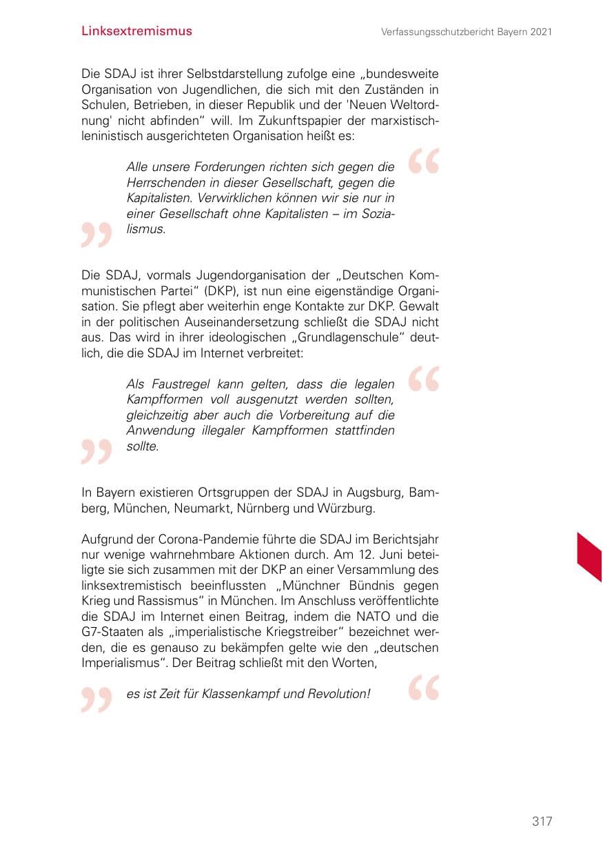 Seite 317 des Verfassungsschutzbericht 2021 Bayern