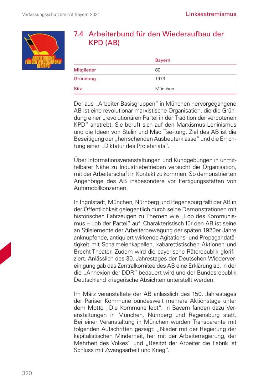 Seite 320 des Verfassungsschutzbericht 2021 Bayern