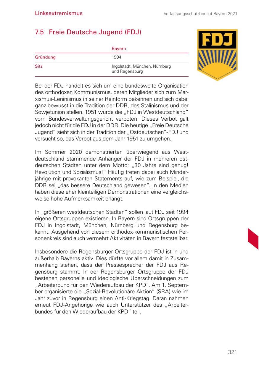Seite 321 des Verfassungsschutzbericht 2021 Bayern