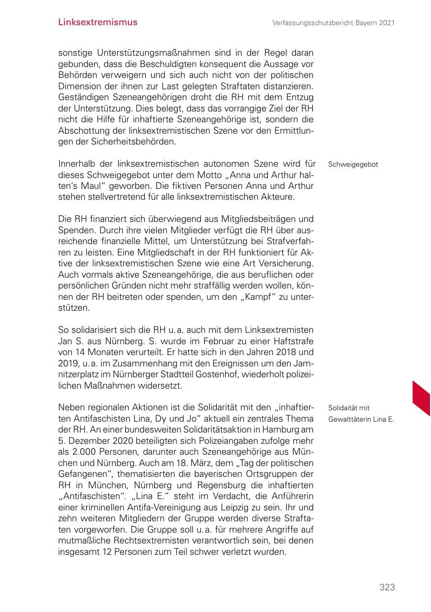 Seite 323 des Verfassungsschutzbericht 2021 Bayern