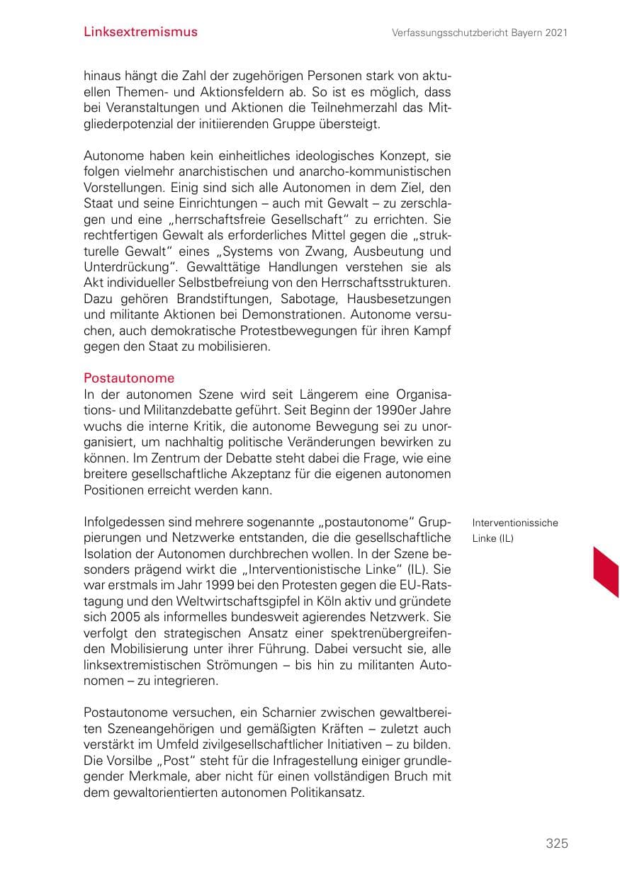 Seite 325 des Verfassungsschutzbericht 2021 Bayern