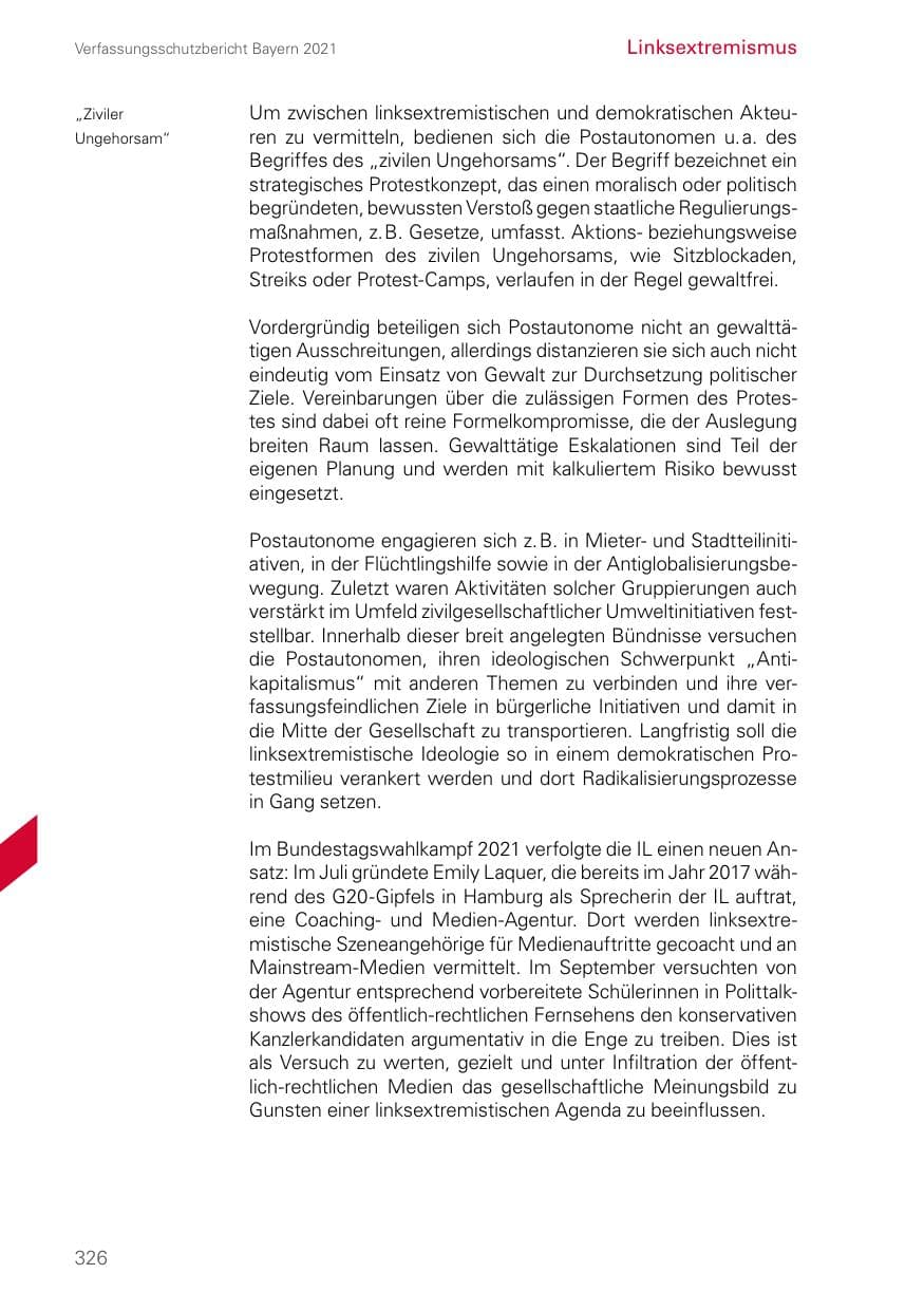 Seite 326 des Verfassungsschutzbericht 2021 Bayern