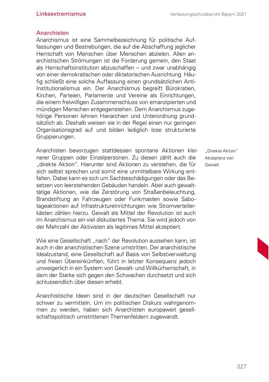 Seite 327 des Verfassungsschutzbericht 2021 Bayern