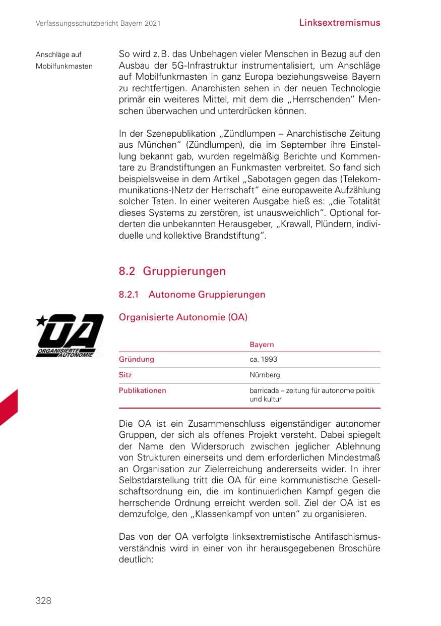 Seite 328 des Verfassungsschutzbericht 2021 Bayern