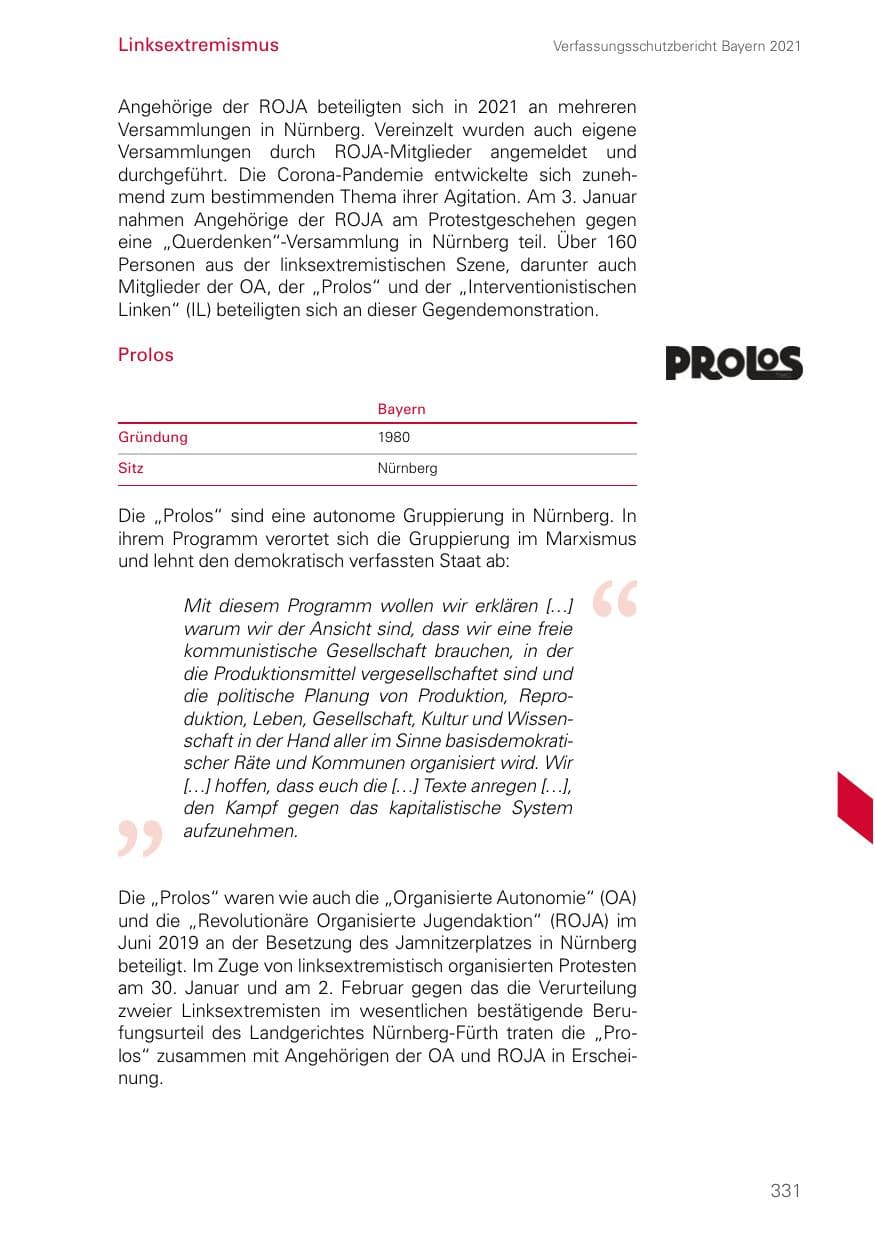 Seite 331 des Verfassungsschutzbericht 2021 Bayern