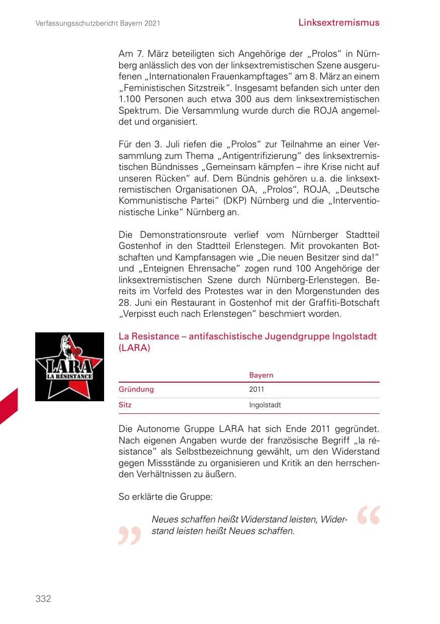 Seite 332 des Verfassungsschutzbericht 2021 Bayern