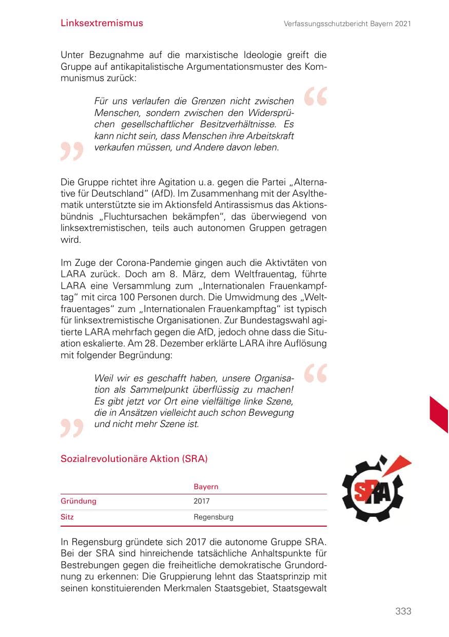 Seite 333 des Verfassungsschutzbericht 2021 Bayern