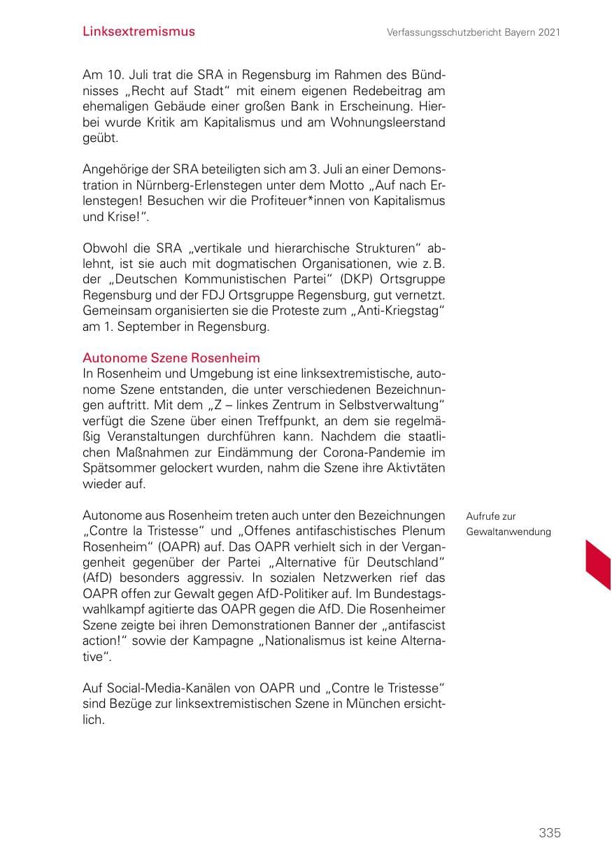 Seite 335 des Verfassungsschutzbericht 2021 Bayern