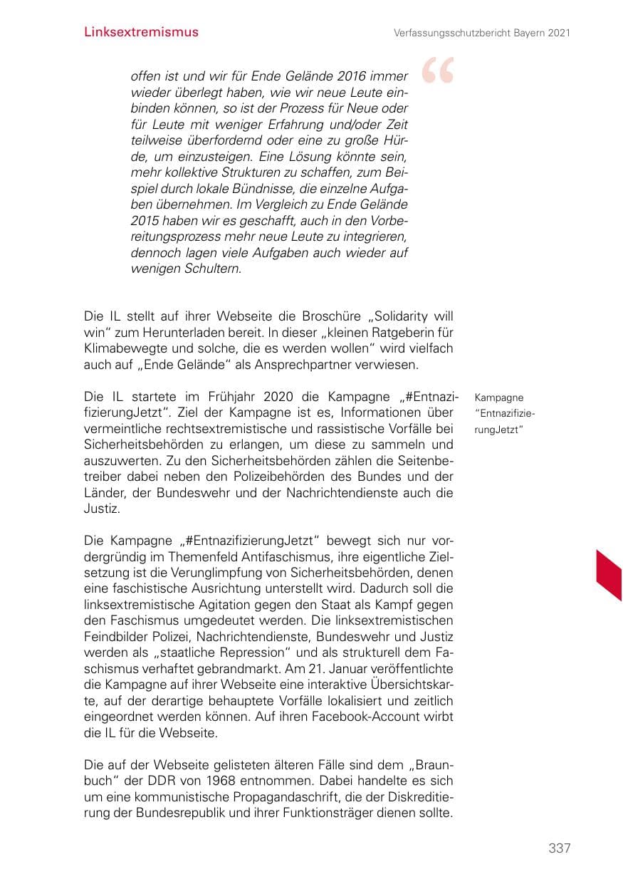 Seite 337 des Verfassungsschutzbericht 2021 Bayern